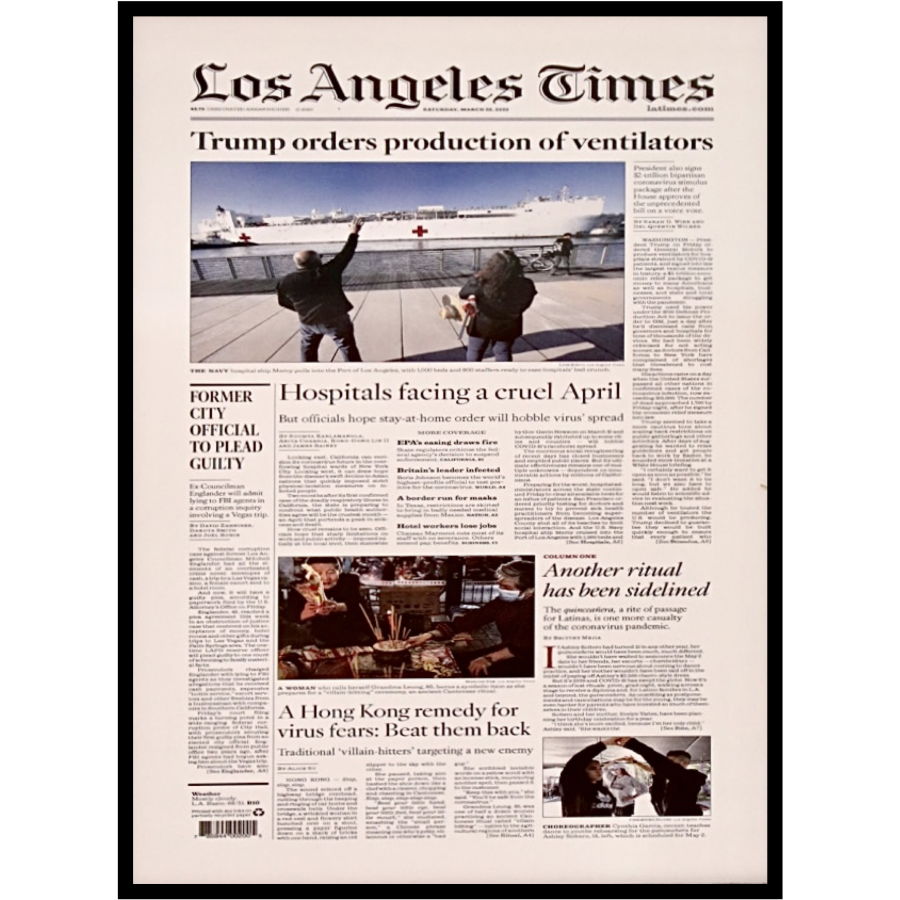 Los Angeles Times front page, March 28, 2020