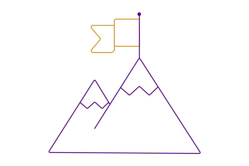 Line drawing of mountains with a flag on top