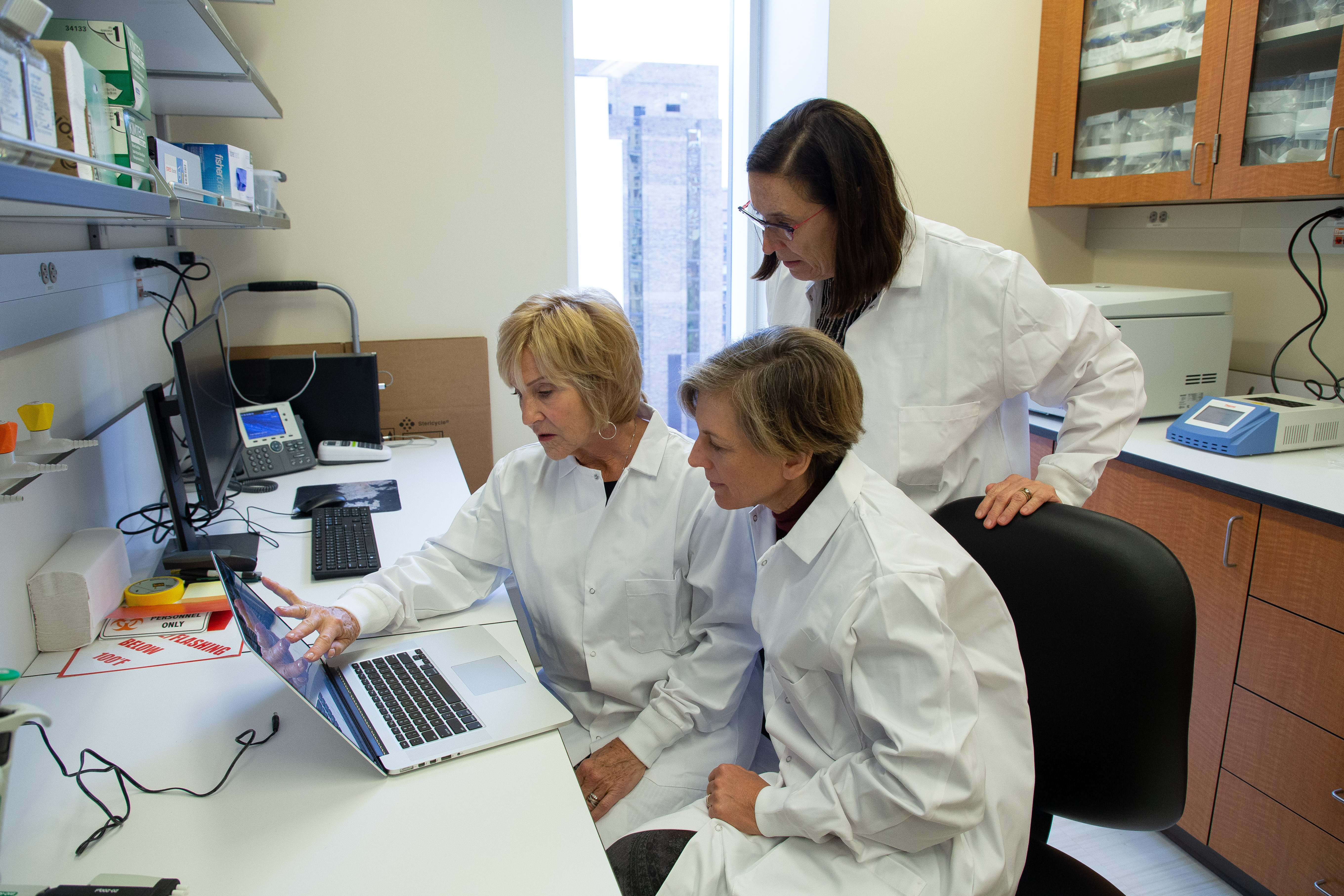 Dr. Gail Melkus, Dr. Susan Malone, and Dr. Fay Wright in the lab.