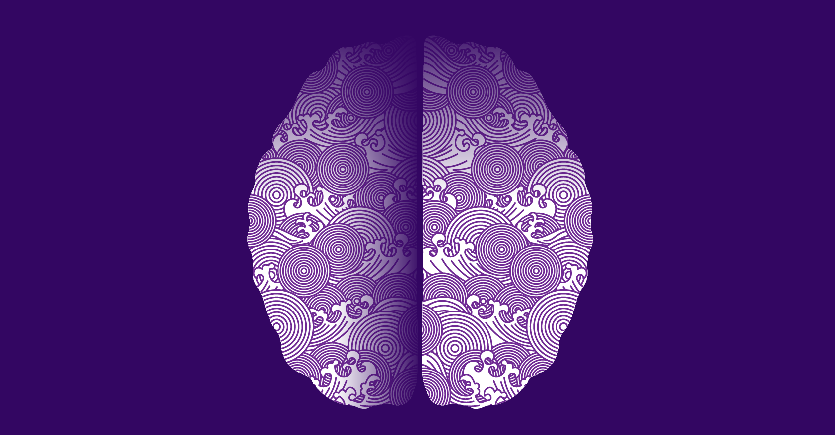 Purple illustration of a brain with decorative elements fading to abstractly represent Alzheimer's