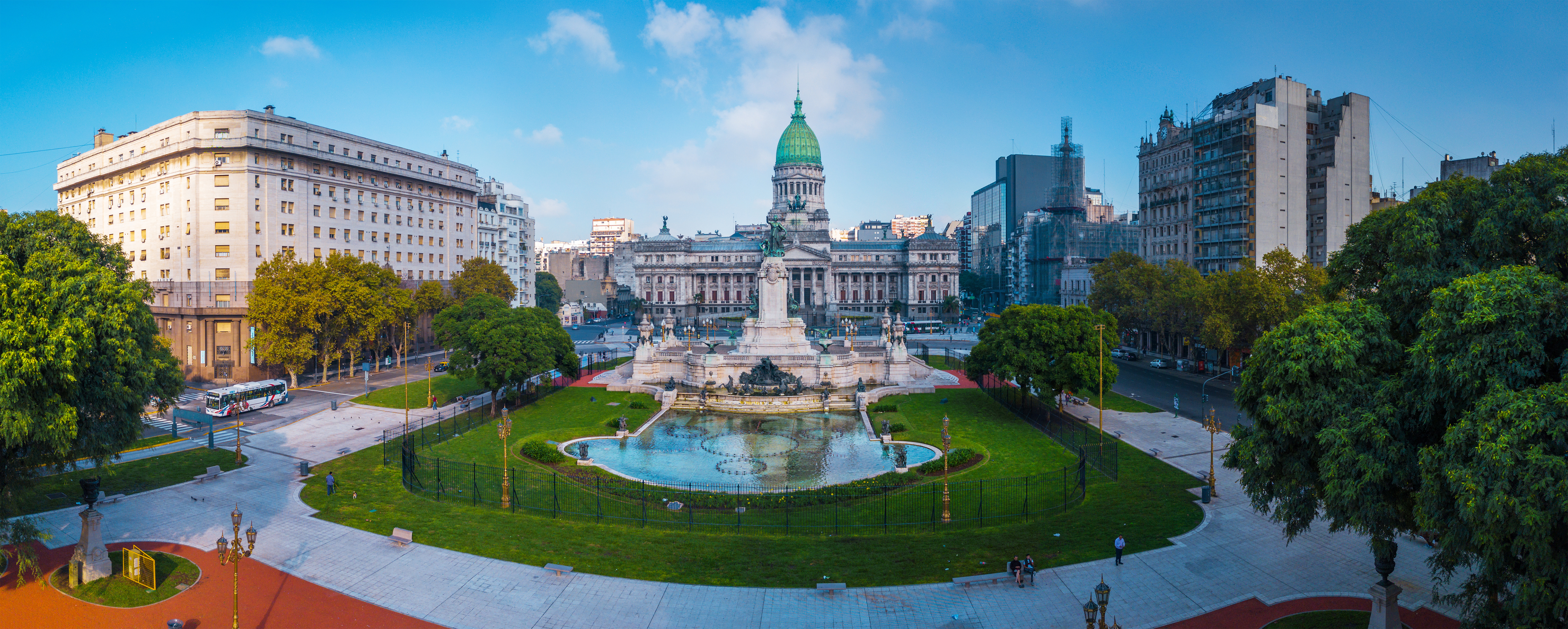 Panorama of the city of Buenos Aires. Aerial panorama of the square near Congreso on a sunny day. Argentina.