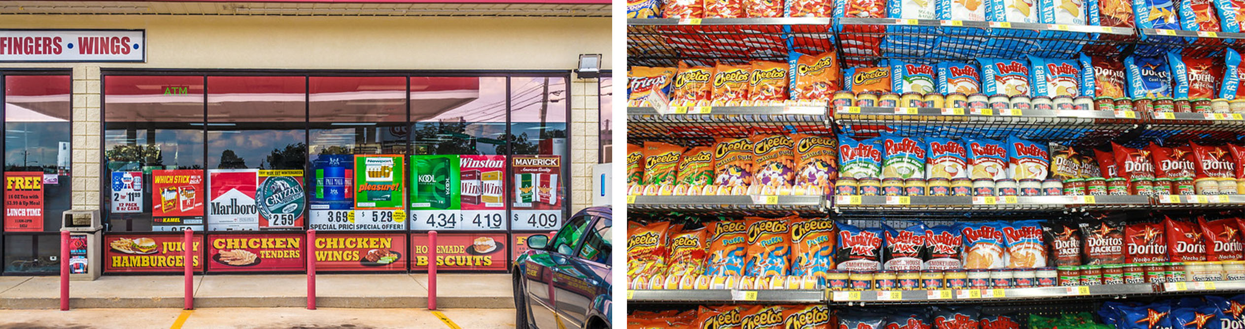 Front door and insides of a convenience shop