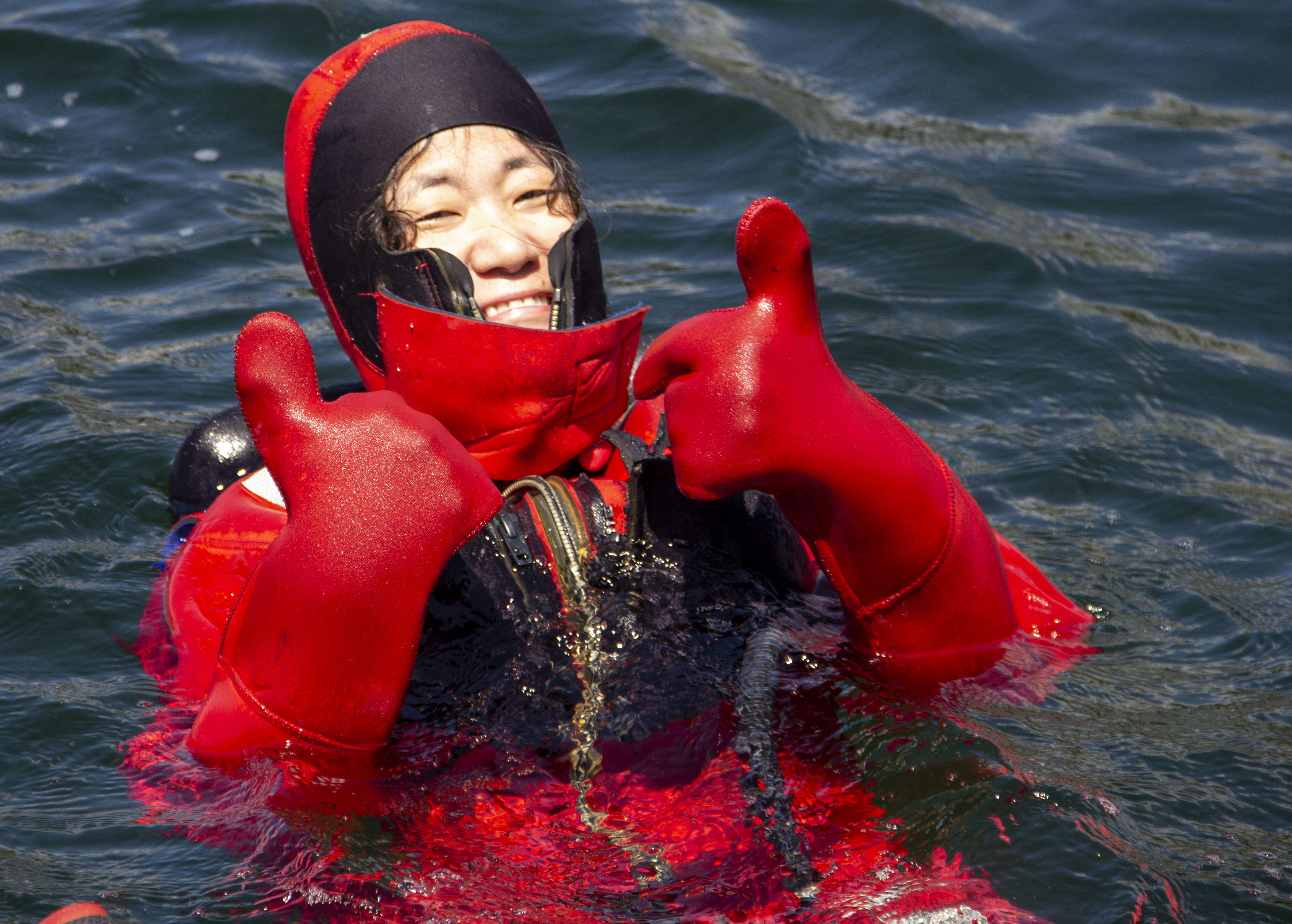 Jin Jun in immersion suit