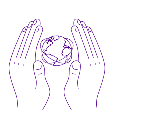 hands surrounding globe graphic