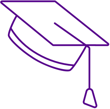 Violet line graphic of graduation cap