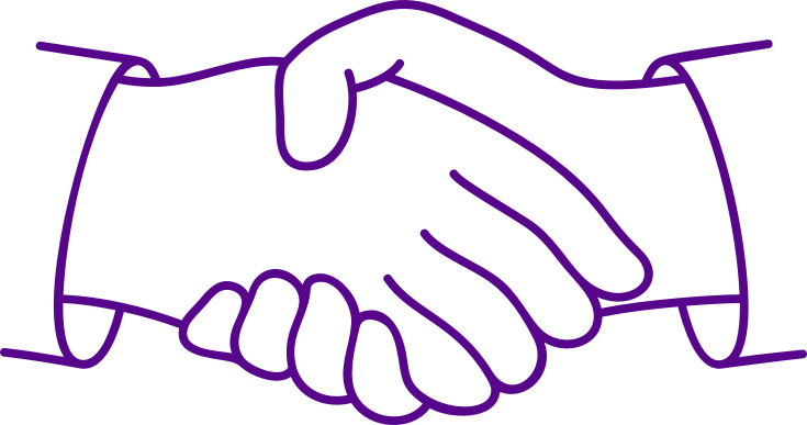 Purple outline graphic of a handshake