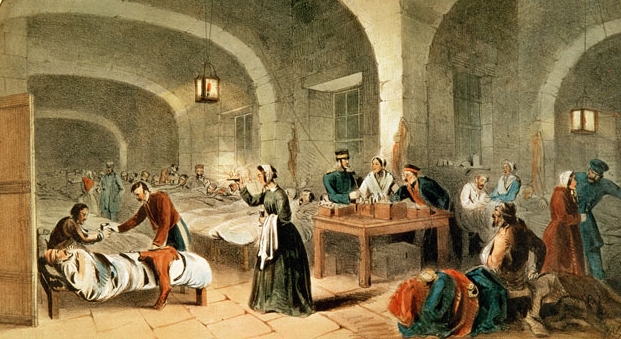 Painting of nurses in old time hospital