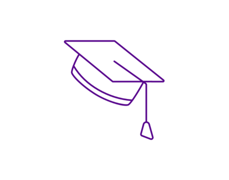 Purple line graphic of graduation cap and tassel