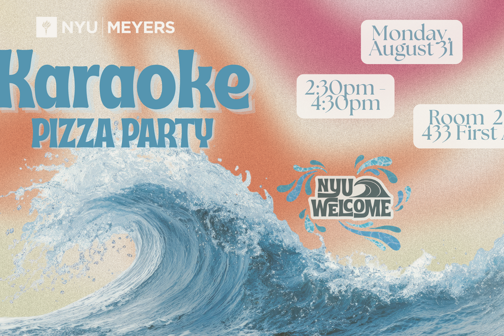 Karaoke Pizza Party event graphic with big wave on it