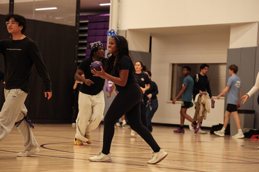 Student playing dodgeball