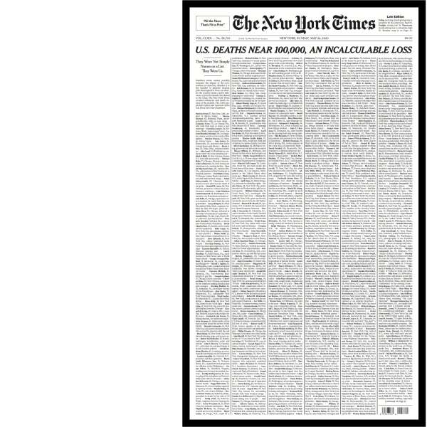 The New York Times front page, May 24, 2020