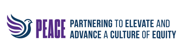 PEACE (Partnering to Elevate & Advance a Culture of Equity) Logo, graphic of a dove, purple and blue