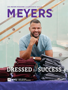 NYU Meyers Magazine cover with photo of Baez and titled Dress for Success