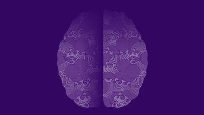 NYU purple illustration of a brain with decorative elements abstractly representing Alzheimers