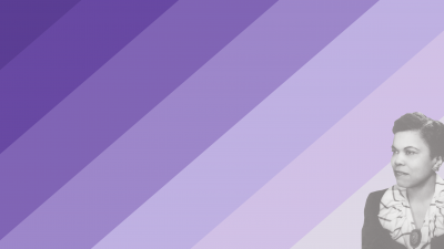 Estelle Osborne headshot with slanted purple lines