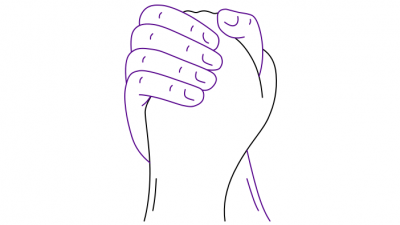 Graphic of Black hand holding purple hand